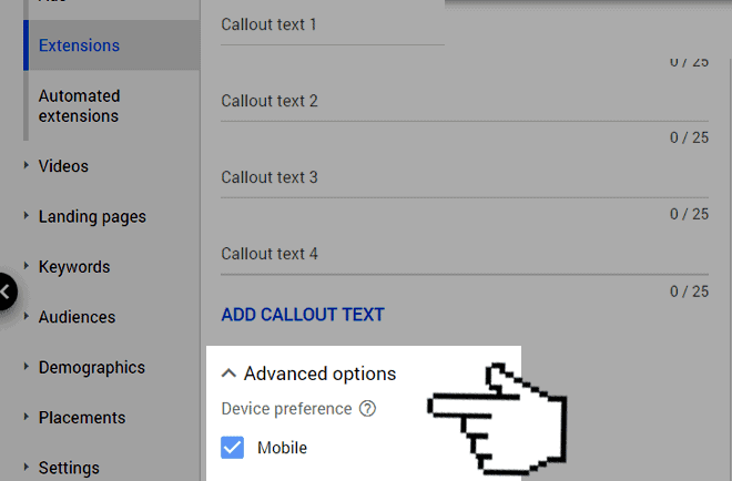mobile only callout extension